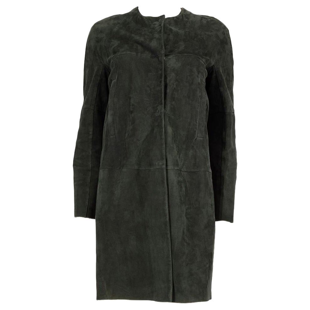 Max Mara Green Suede Mid-Length Coat Size XS For Sale