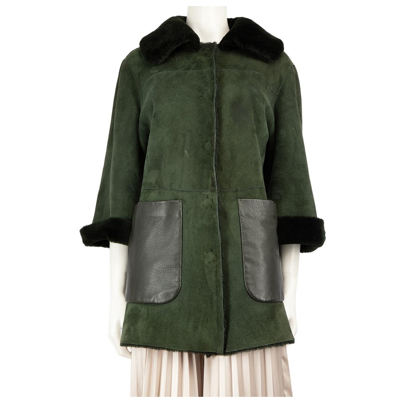 Dolce & Gabbana Green Suede Shearling Coat Size S For Sale