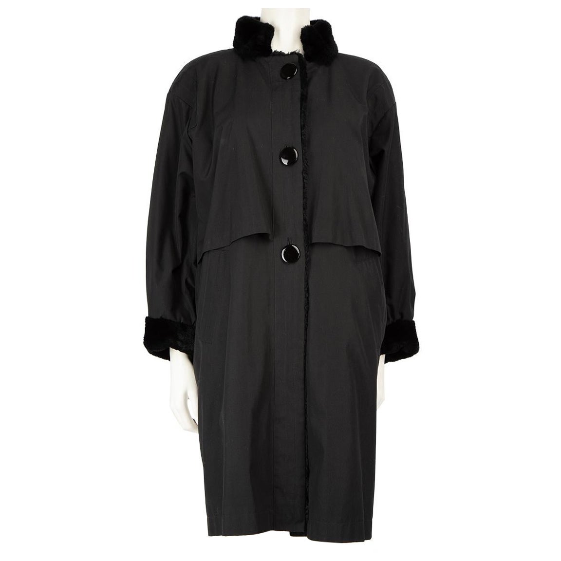 Saint Laurent Black Faux Fur Lined Coat Size M For Sale