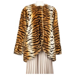 Moschino Brown Tiger Print Faux Fur Coat Size L