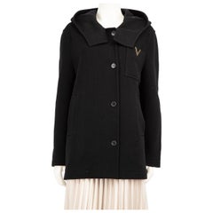 Valentino Garavani - Manteau à capuche avec logo en laine noire, taille S