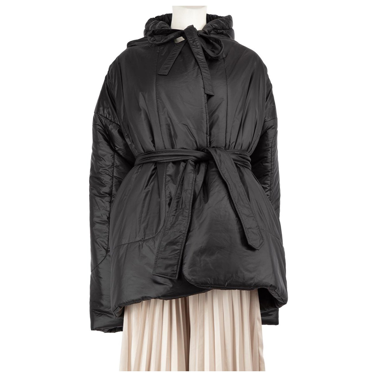 Norma Kamali Schwarzer Sleeping Bag Car Coat mit Kapuze Größe S im Angebot