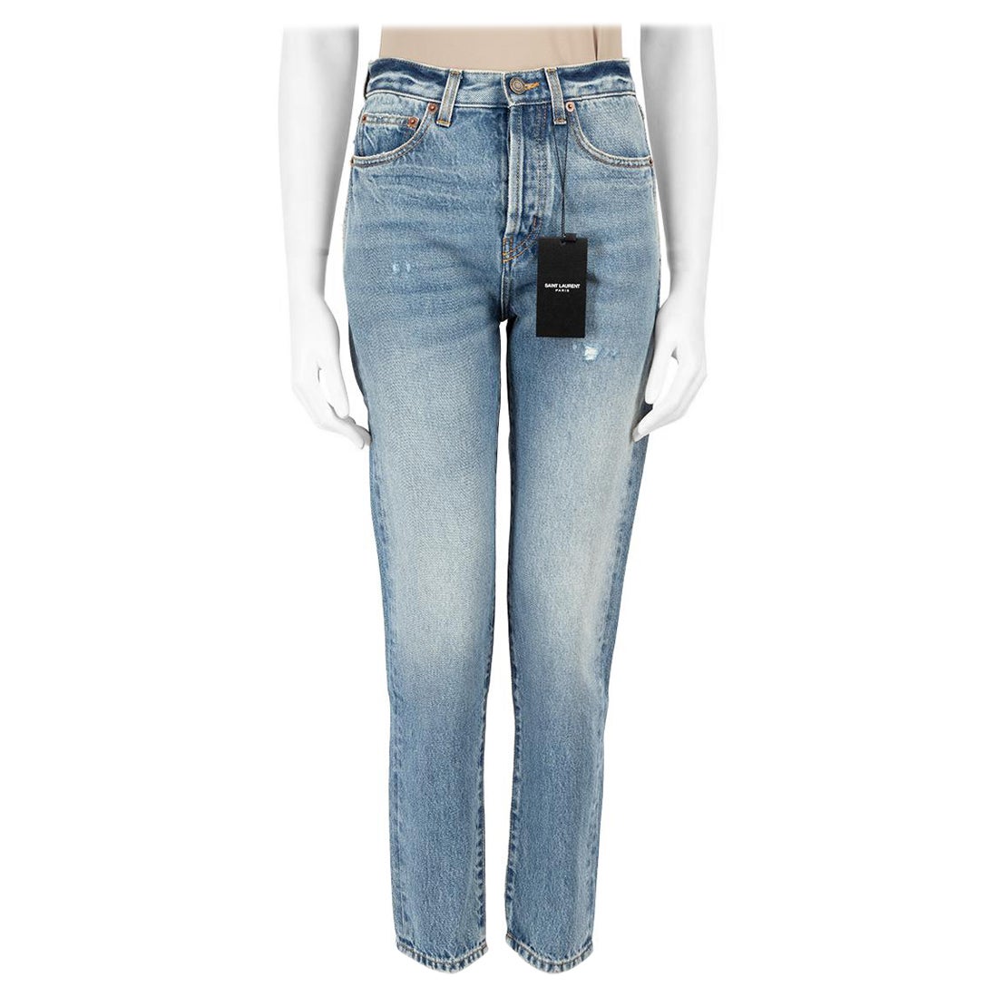 Saint Laurent FW23 Blue Denim Slim Jeans Size S For Sale