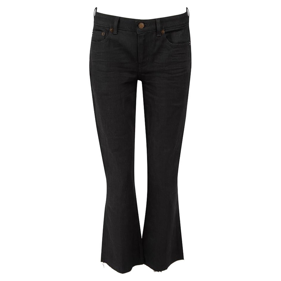 Saint Laurent Black Frayed Hem Straight Leg Jeans Size S For Sale