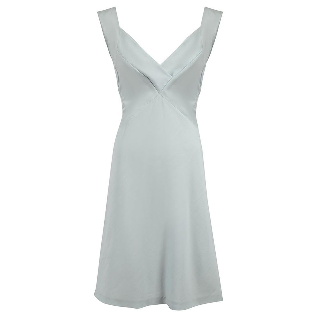 Narciso Rodriguez Blaues ärmelloses Kleid mit V-Ausschnitt und Ärmeln Größe S im Angebot