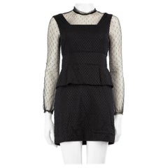 Maje Black Long Sleeves Lace Detail Mini Dress Size S