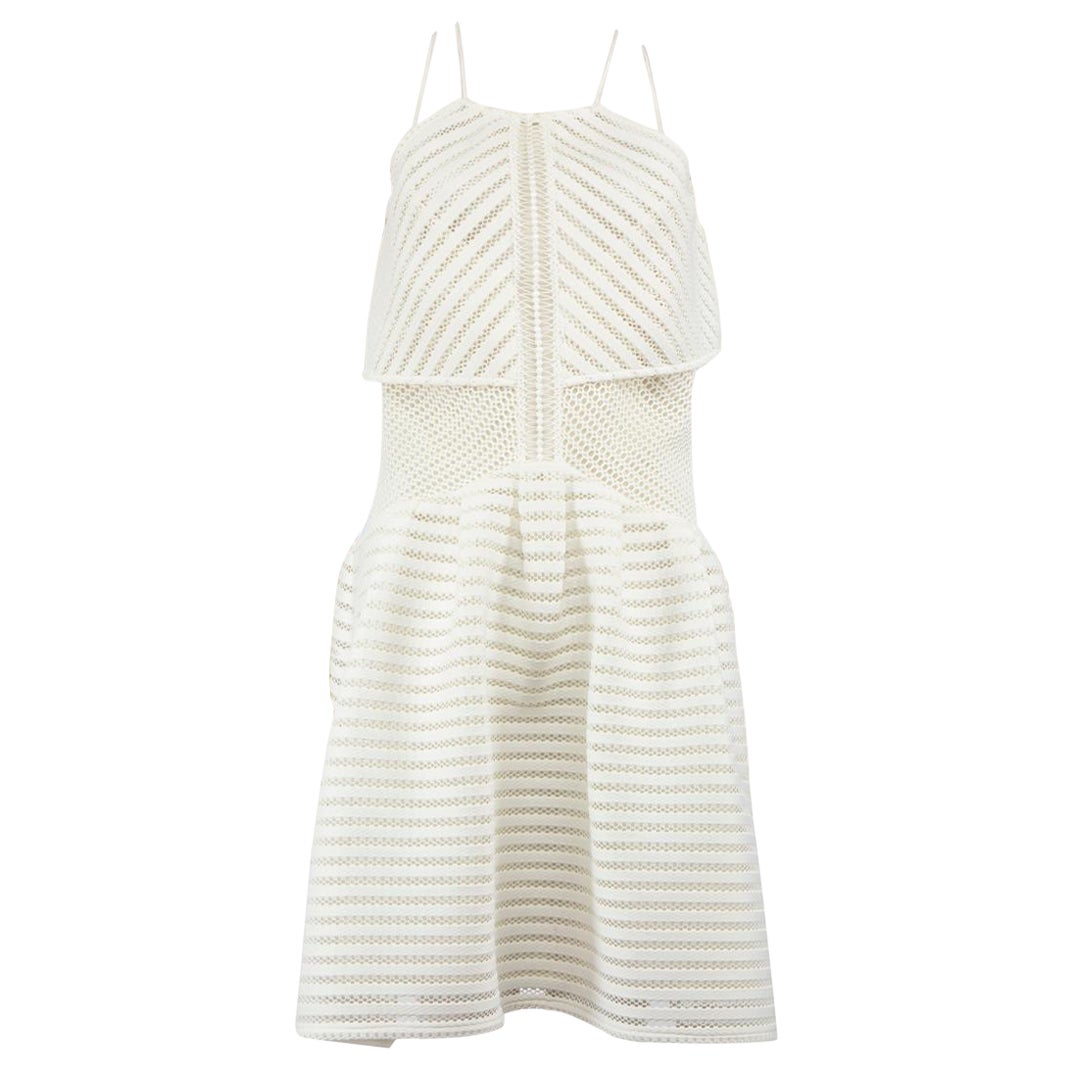 Self-Portrait White Mesh Striped Dress Size L For Sale