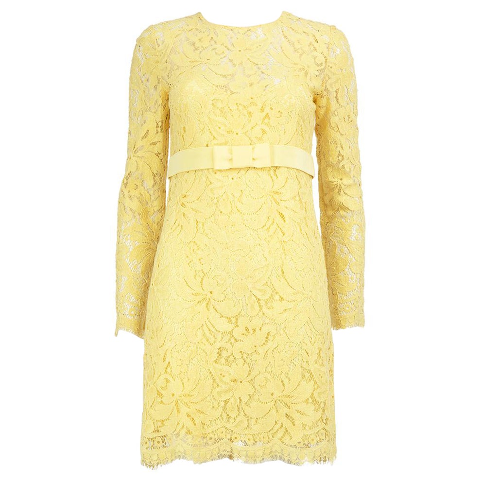 Temperley London Yellow Lace Bow Accent Mini Dress Size S For Sale