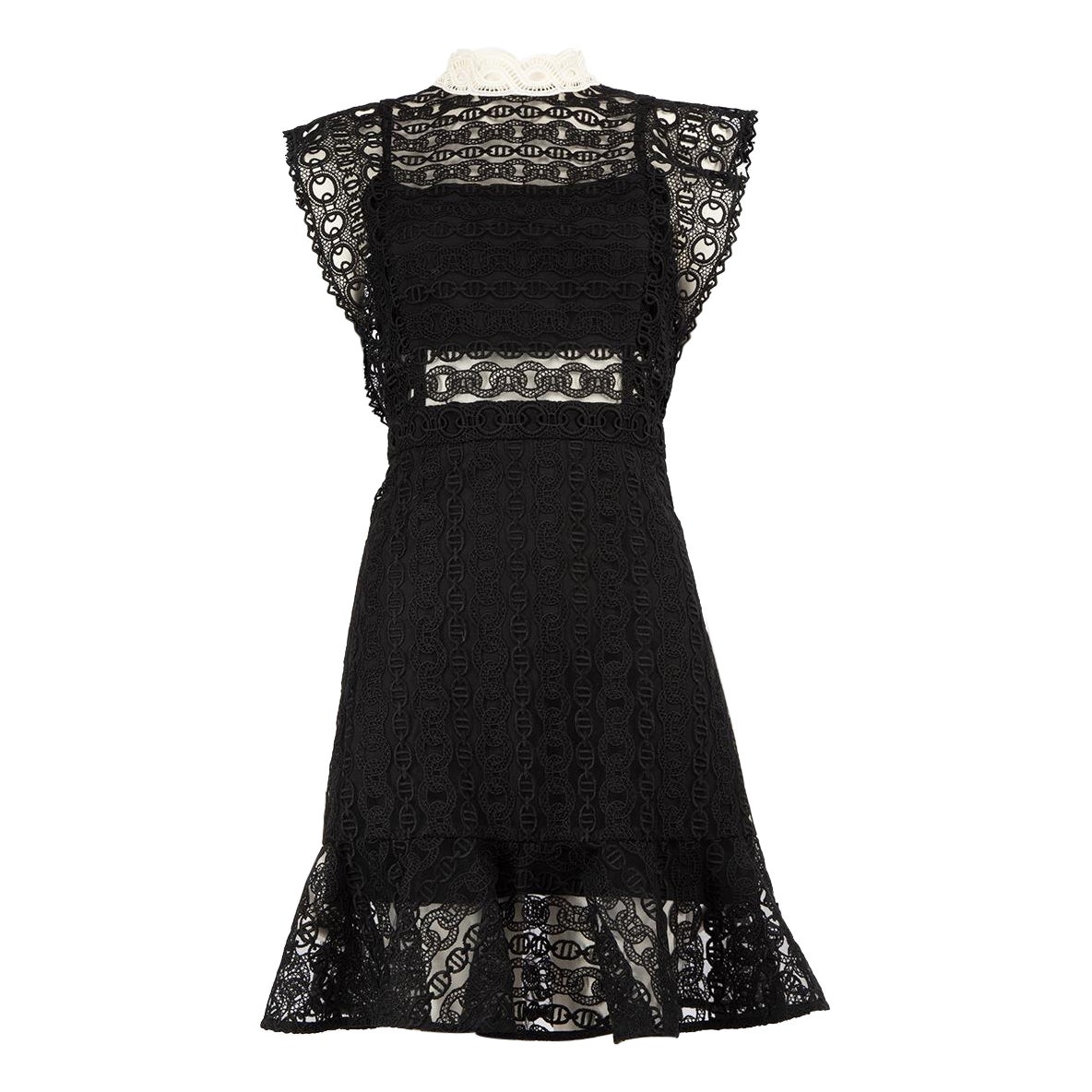 Sandro Black Lace Pattern Panelled Mini Dress Size XS For Sale