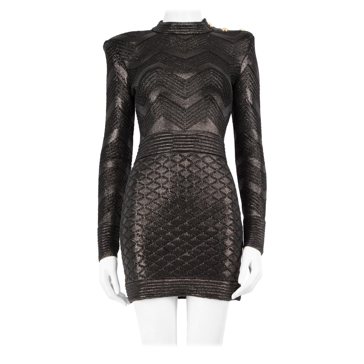 Balmain Anthracite Zig Zag Pattern Mini Dress Size XS