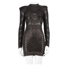 Balmain Anthracite Zig Zag Pattern Mini Dress Size XS