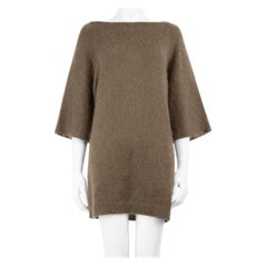 Hermès Khaki Wolle Kurzarm-Strickpullover Kleid Größe L