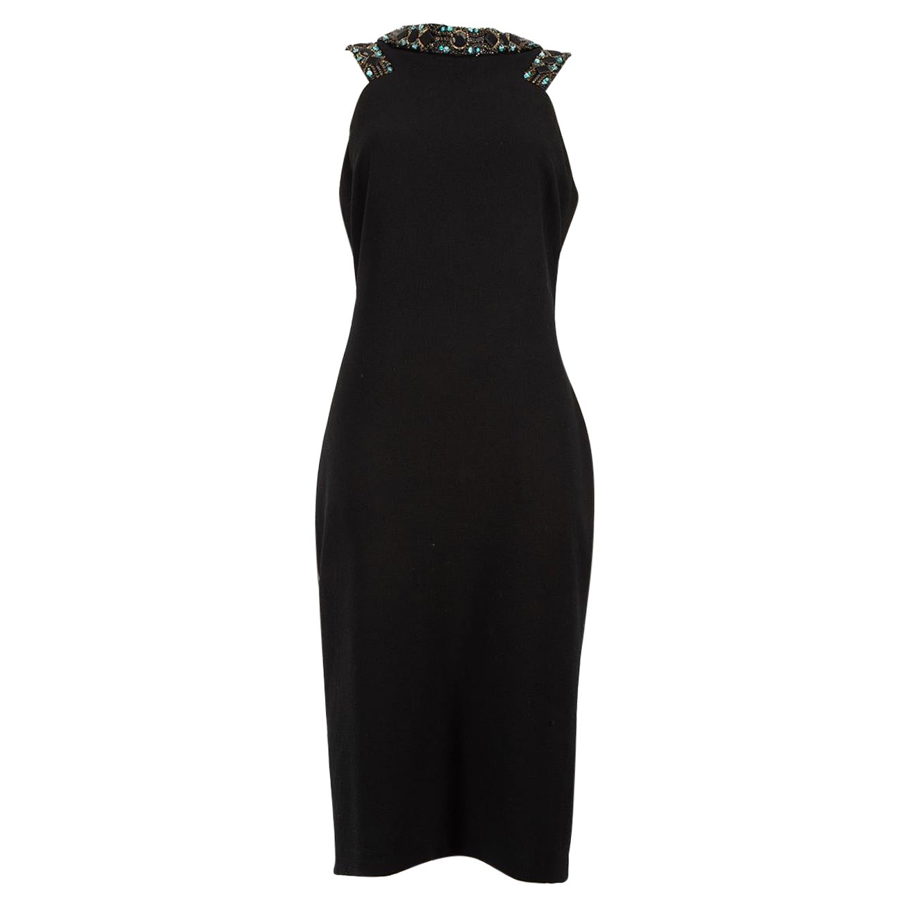 Badgley Mischka Black Embellished Midi Dress Size L For Sale