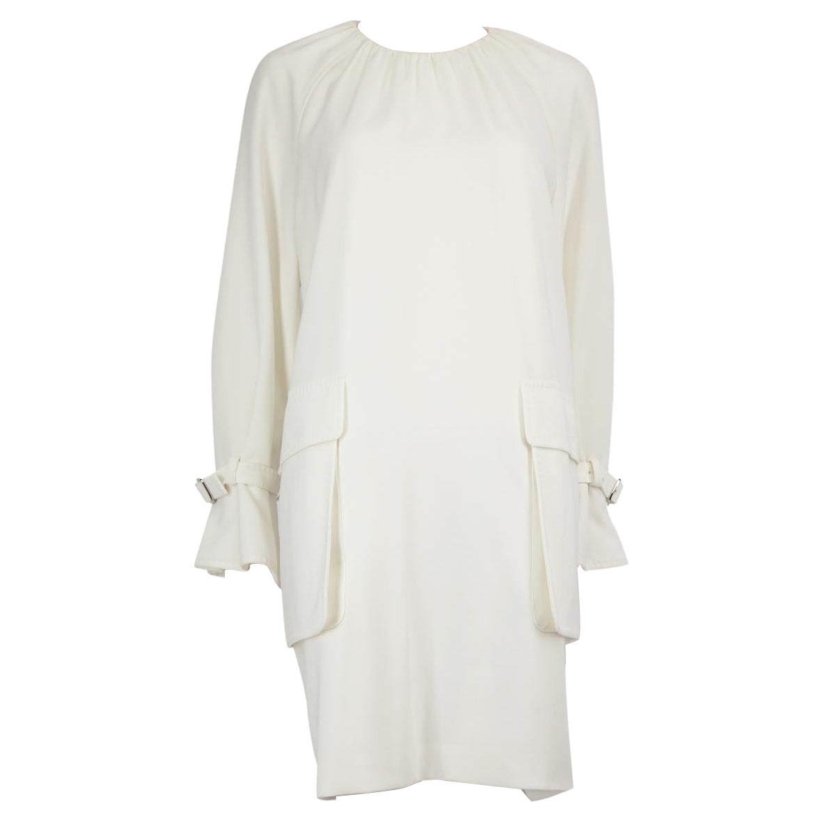 Max Mara White Gathered Neckline Dress Size M For Sale