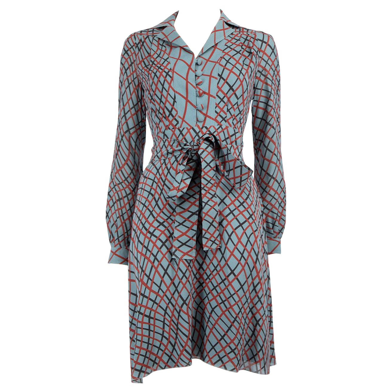 Gucci Checkered Belted Knee Length Dress Size XXS For Sale