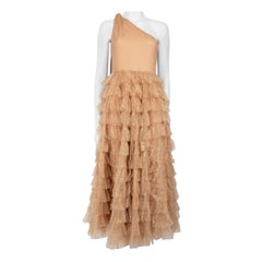 Valentino Garavani Beige Glitter Heart Tiered Tulle Gown Size M