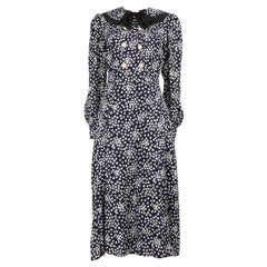 Alessandra Rich Navy Silk Floral Print Midi Dress Size S