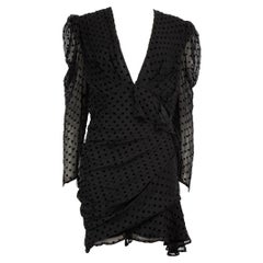 Iro Black Silk Polka Dot Ruffle Accent Mini Dress Size XXL