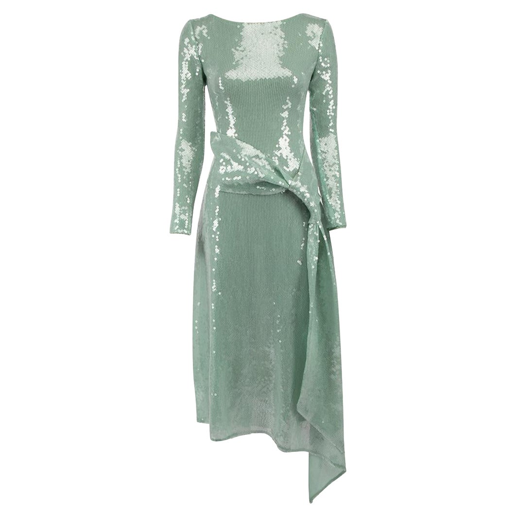 Roland Mouret Mint Green Belted Sequin Midi Dress Size S For Sale