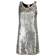 Valentino Garavani RED Valentino Silver Sequin & Beaded Sleeveless Dress Size S