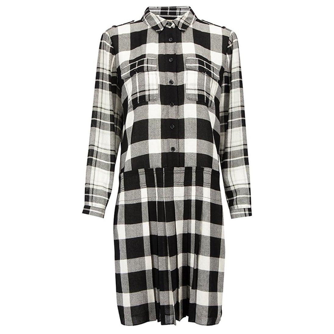 Burberry Black & White Check Print Knee-Length Dress Size L For Sale