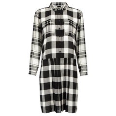 Burberry Black & White Check Print Knee-Length Dress Size L