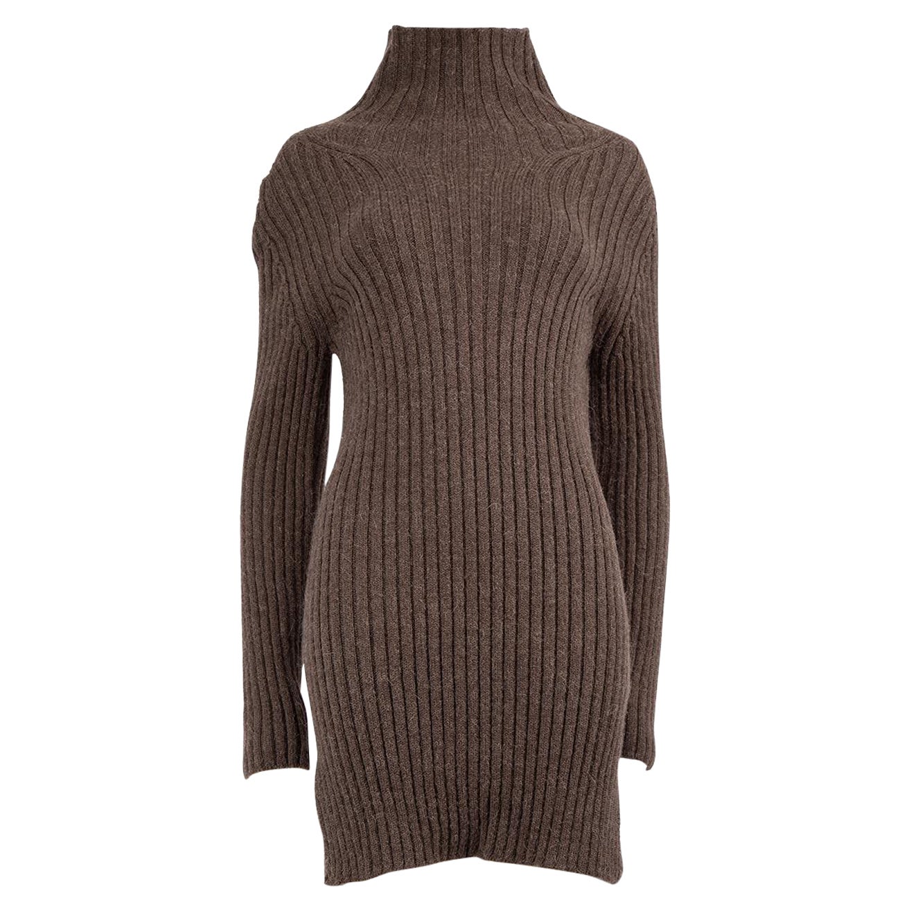 Chloé Brown Wool Turtleneck Knit Dress Size S For Sale