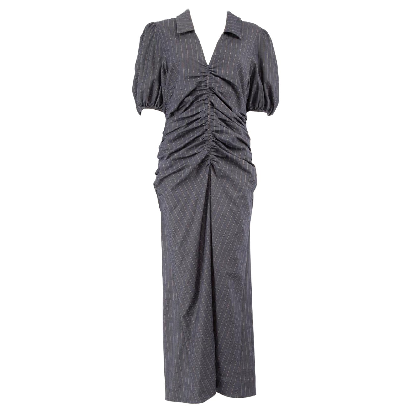 Ganni Grey Pinstripe Ruched Dress Size XXL For Sale