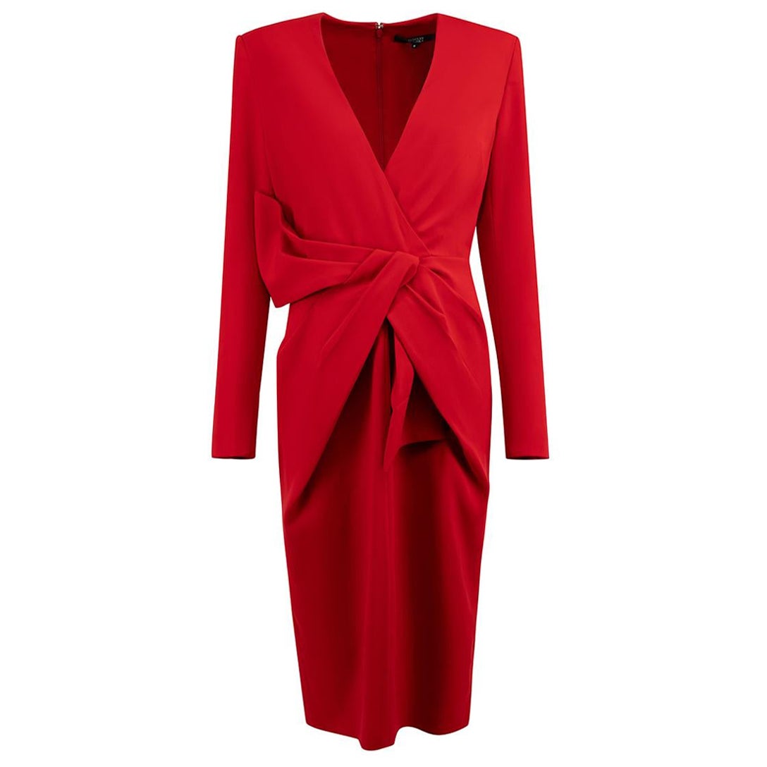 Badgley Mischka Red Shoulder Pad Knee Length Dress Size L For Sale