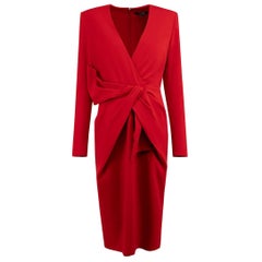 Used Badgley Mischka Red Shoulder Pad Knee Length Dress Size L