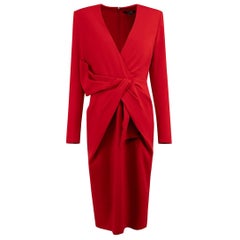 Badgley Mischka Vestido rojo con hombreras hasta la rodilla Talla L