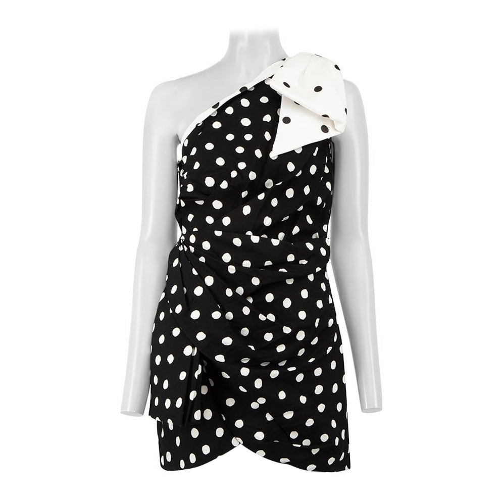 Saint Laurent One Shoulder Bow Polka Dot Mini Dress Size M For Sale