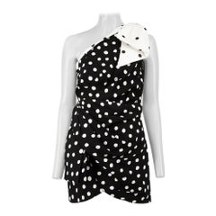 Saint Laurent One Shoulder Bow Polka Dot Mini Dress Taille M