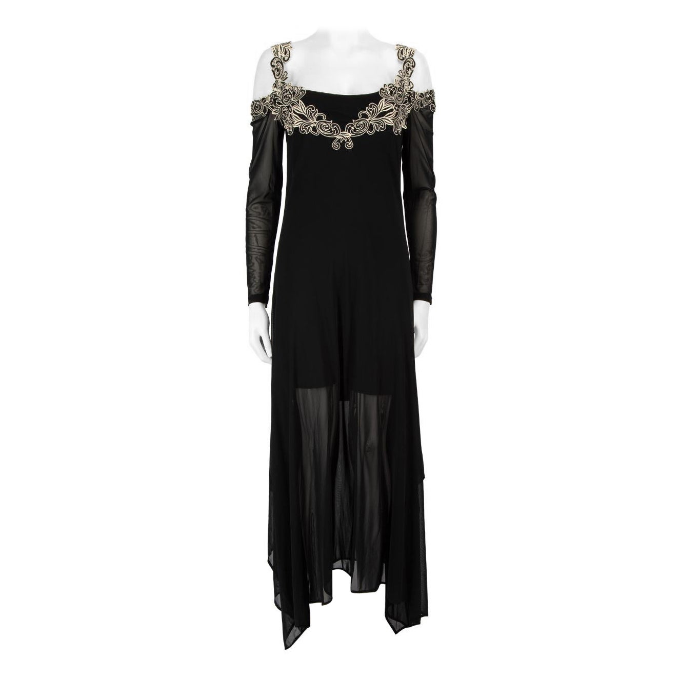 Anne Fontaine Black Lace Trim Detail Maxi Dress Size XL For Sale