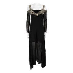 Anne Fontaine Robe longue bordée de dentelle noire, taille XL