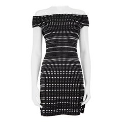 Alexander McQueen FW23 Black Striped Off Shoulder Bodycon Mini Dress Size S