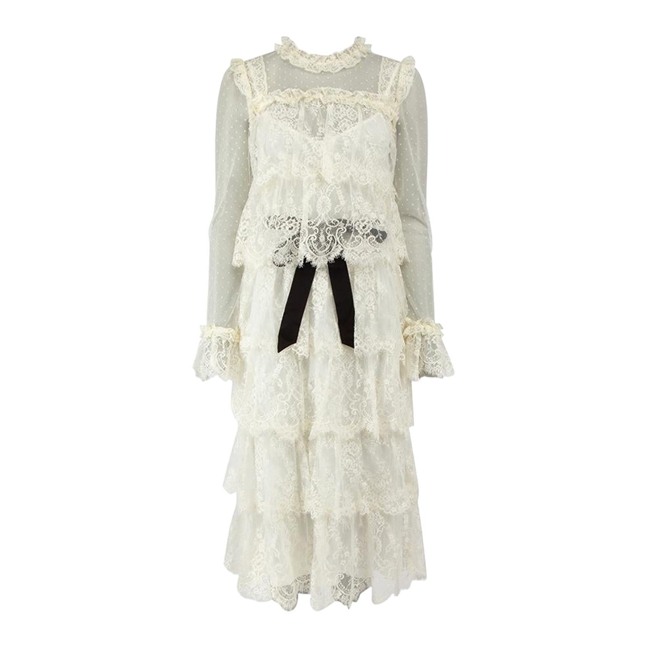 Zimmermann White Lace Ruffle Layered Midi Dress Size S For Sale