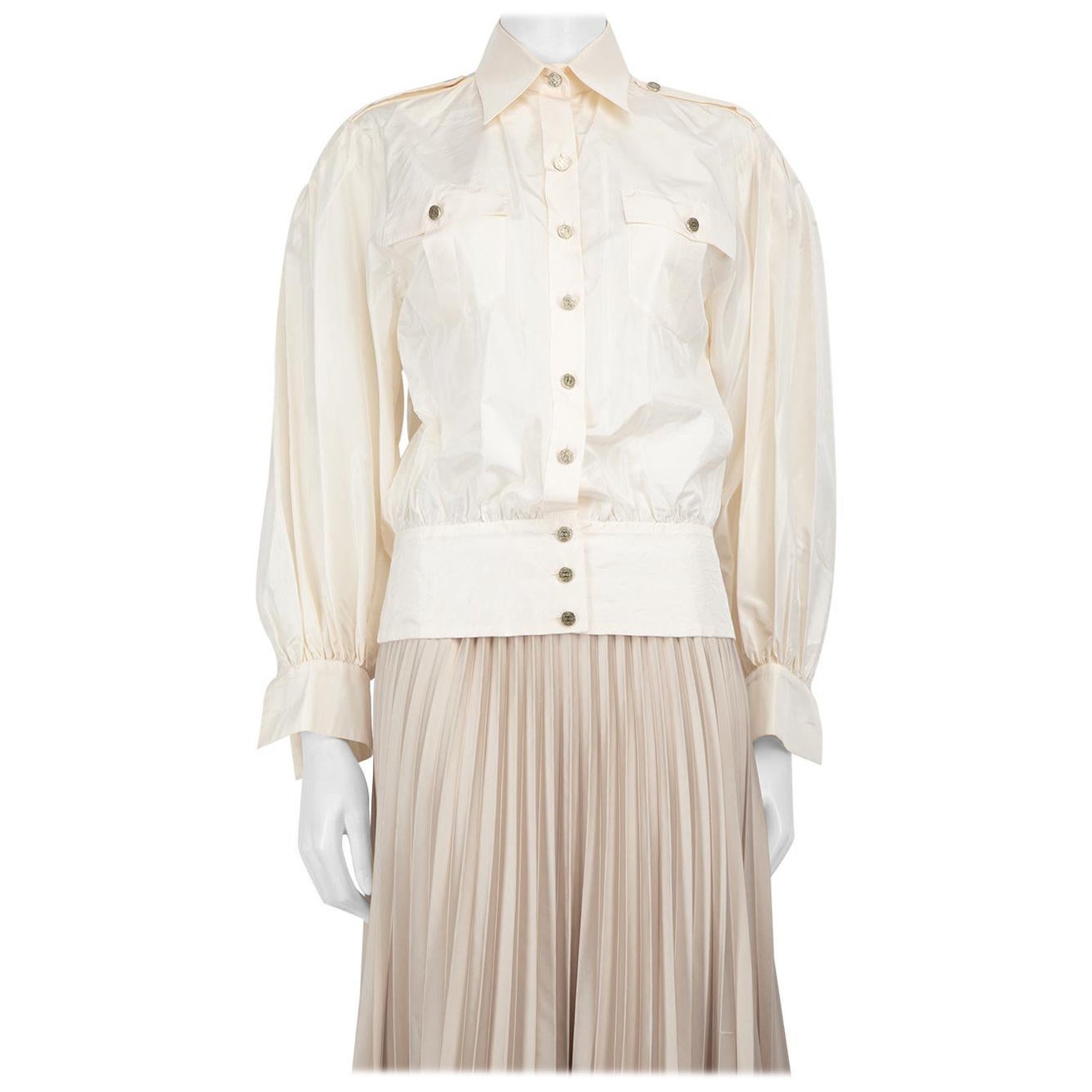 Chanel Cream CC Button Sheer Jacket Size S For Sale