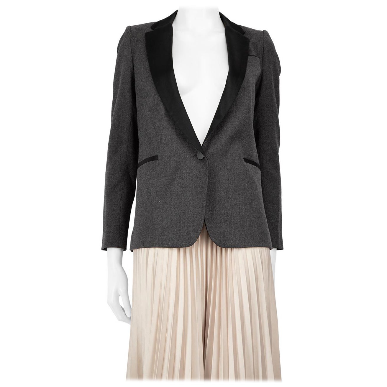 Sandro Grey Wool Tailored Blazer Jacket Size S For Sale