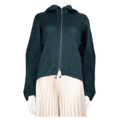 Issey Miyake Green Pleated Full Zip Hood Jacket Size M
