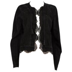 Elie Tahari Black Suede Lace Trim Jacket Size L