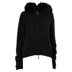 Roberto Cavalli Black Wool Fur Trim Knit Jacket Size XL