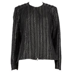 Anne Fontaine Black Faux Leather Zigzag Jacket Size XXL