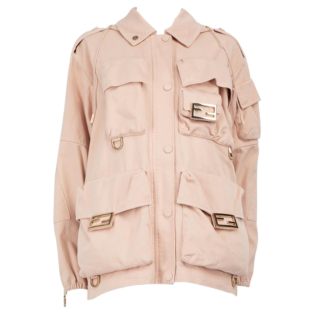 Fendi FW23 Pink Pocket Detail Drill Jacket Size XS For Sale