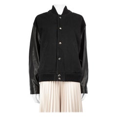 Givenchy Denim noir et cuir Lion Print Bomber Jacket Taille L