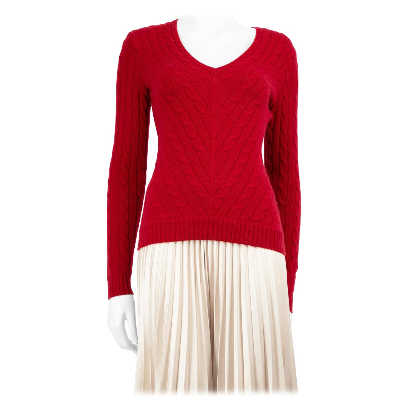 Ralph Lauren Red Cashmere Cable Knit Jumper Size S For Sale