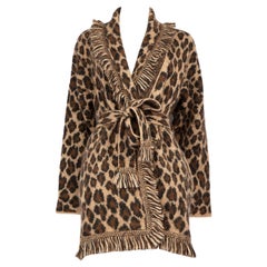 Alanui Brown Leopard Fringe Trim Knit Cardigan Size S