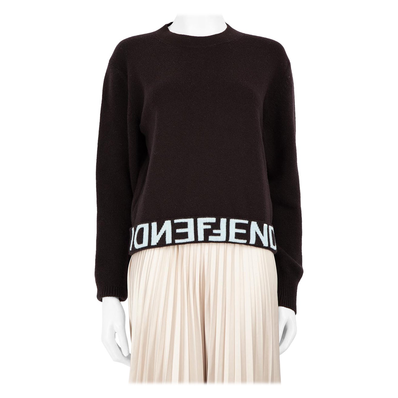 Fendi FW23 Dark Brown Wool Knit Sweater Size S For Sale at 1stDibs
