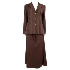 Kenzo Brown Wool Pinstriped Pattern Skirt Suit Size XXL