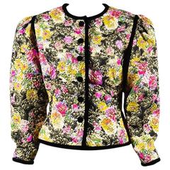 Vintage Oscar de la Renta Multicolor Black Jacquard Velvet Puff Sleeve Jacket 8